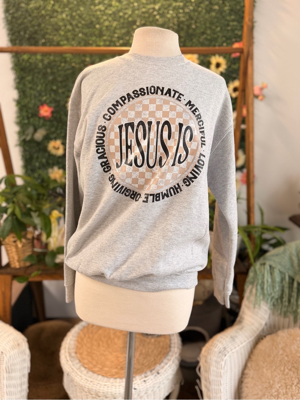 Gildan Gray Crewneck Sweatshirt with Black and Tan Graphic - JESUS IS